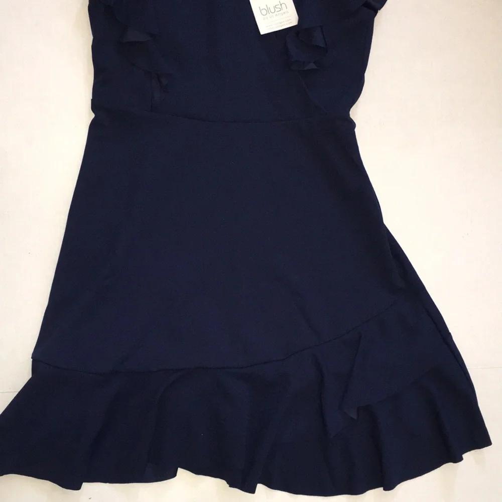 NWT Blush By Los Angeles Flutter Sleeve Navy A-Line Dress | girl size 14
